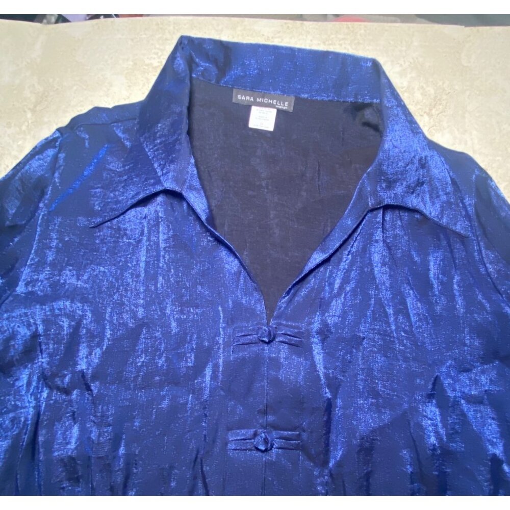 Sara‎ Michelle Iridescent Blue Button-Up Blouse Size 3X Holiday Party New Year